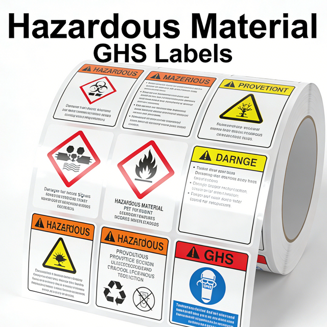 Printed Strong Adhesive PET Hazardous Material And GHS Labels Solvent Resistance And Extreme Weather