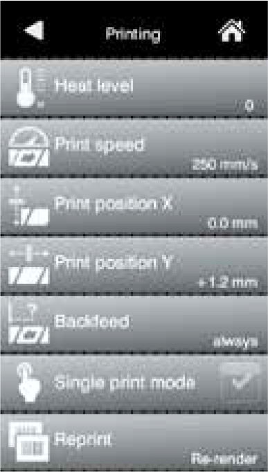 Printing parameters